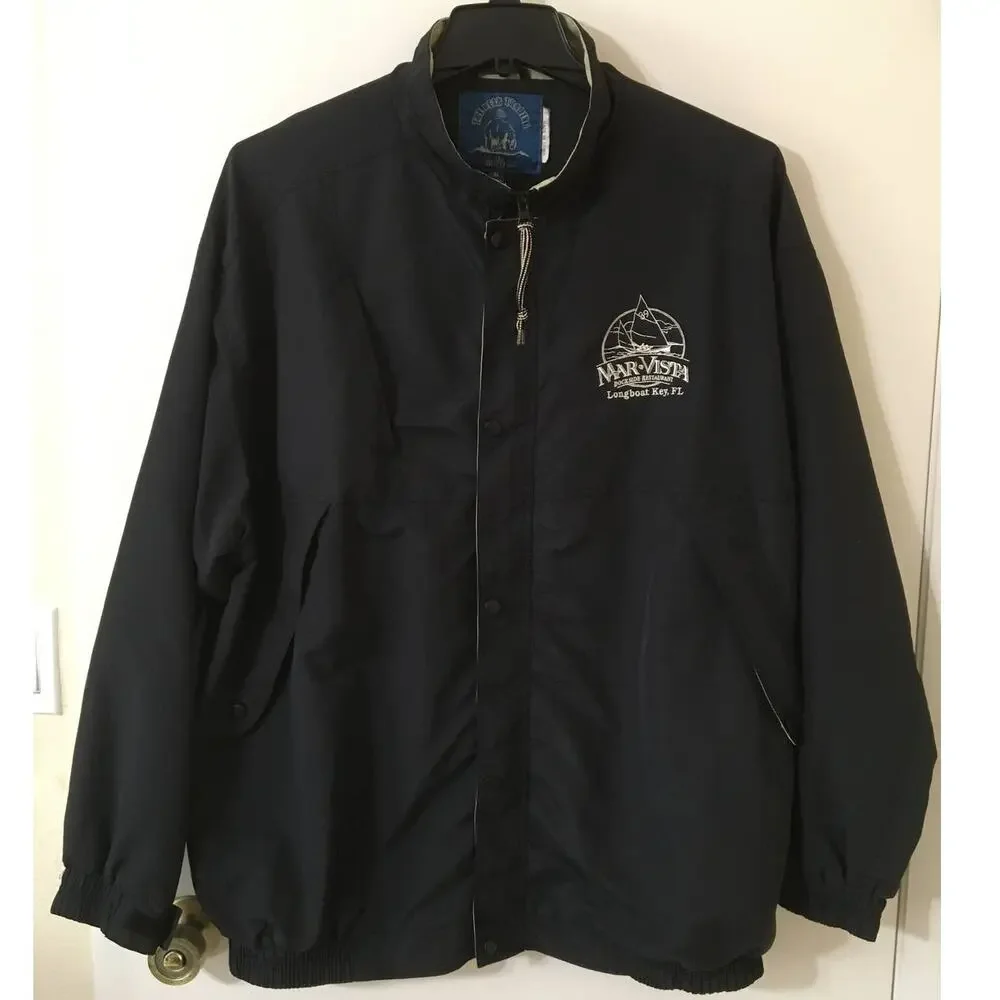 The Bear Trading Co XL Black Tan Windbreaker Bomber Jacket Mar Vista FL Dockside